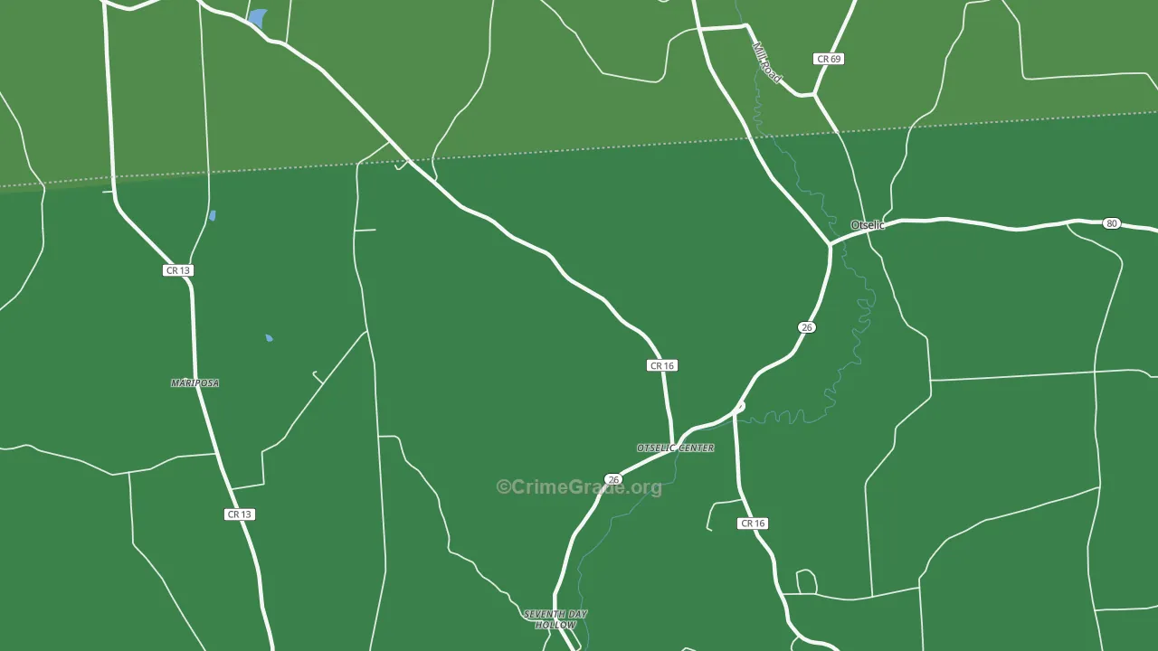 Otselic Center, NY Map of Vehicle Theft Rates