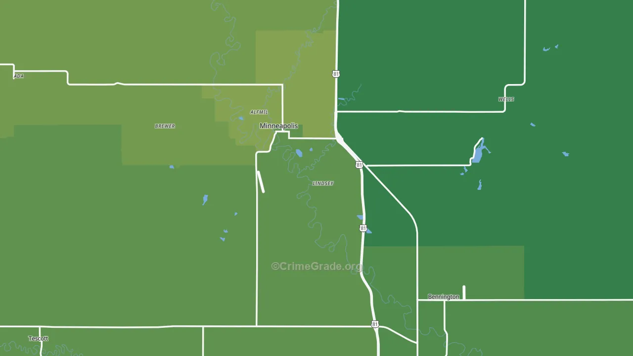 Ottawa County, KS Map of Vehicle Theft Rates