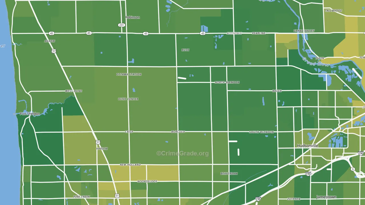 Ottawa County, MI Map of Vehicle Theft Rates