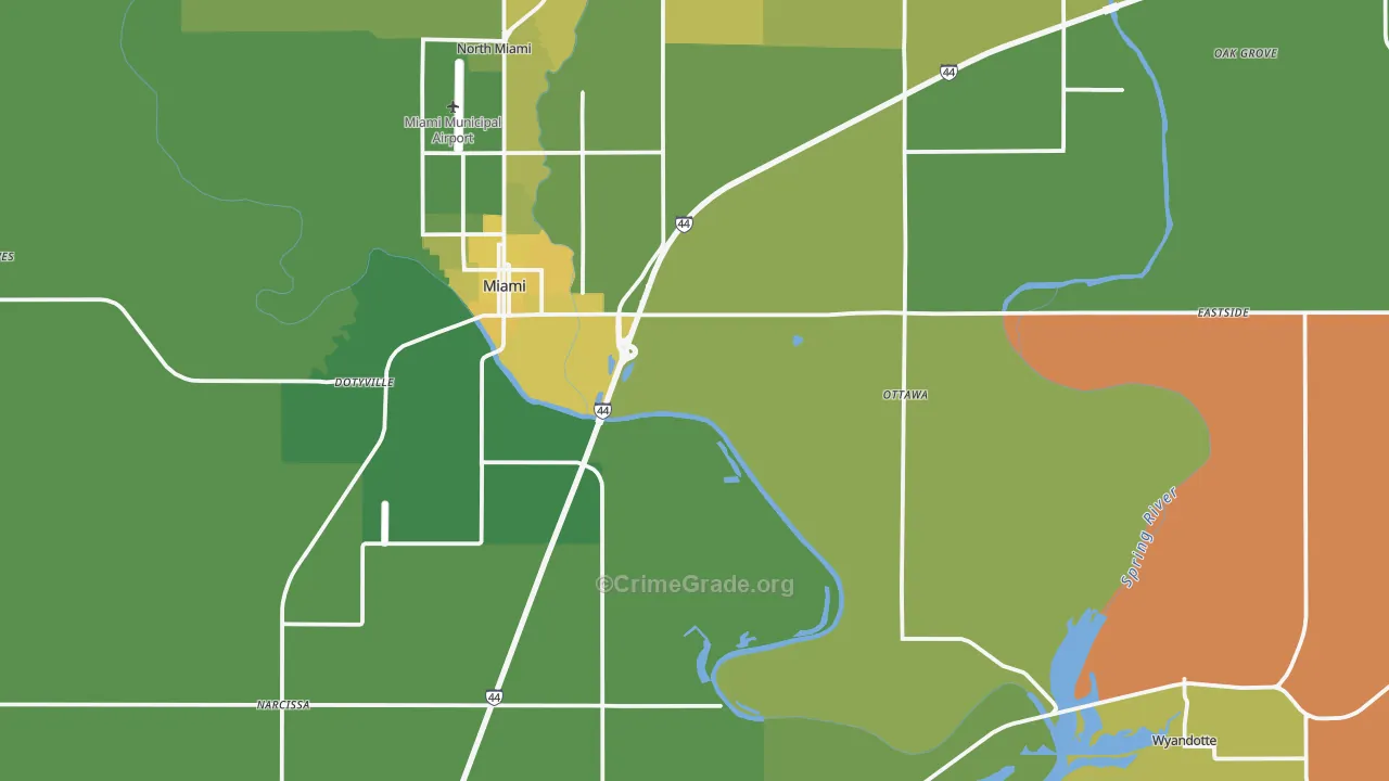 Ottawa County, OK Map of Vehicle Theft Rates