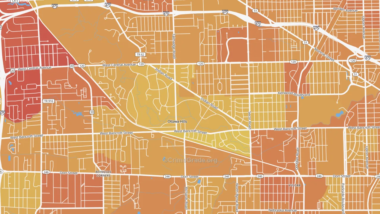 Ottawa Hills, OH Map of Vehicle Theft Rates