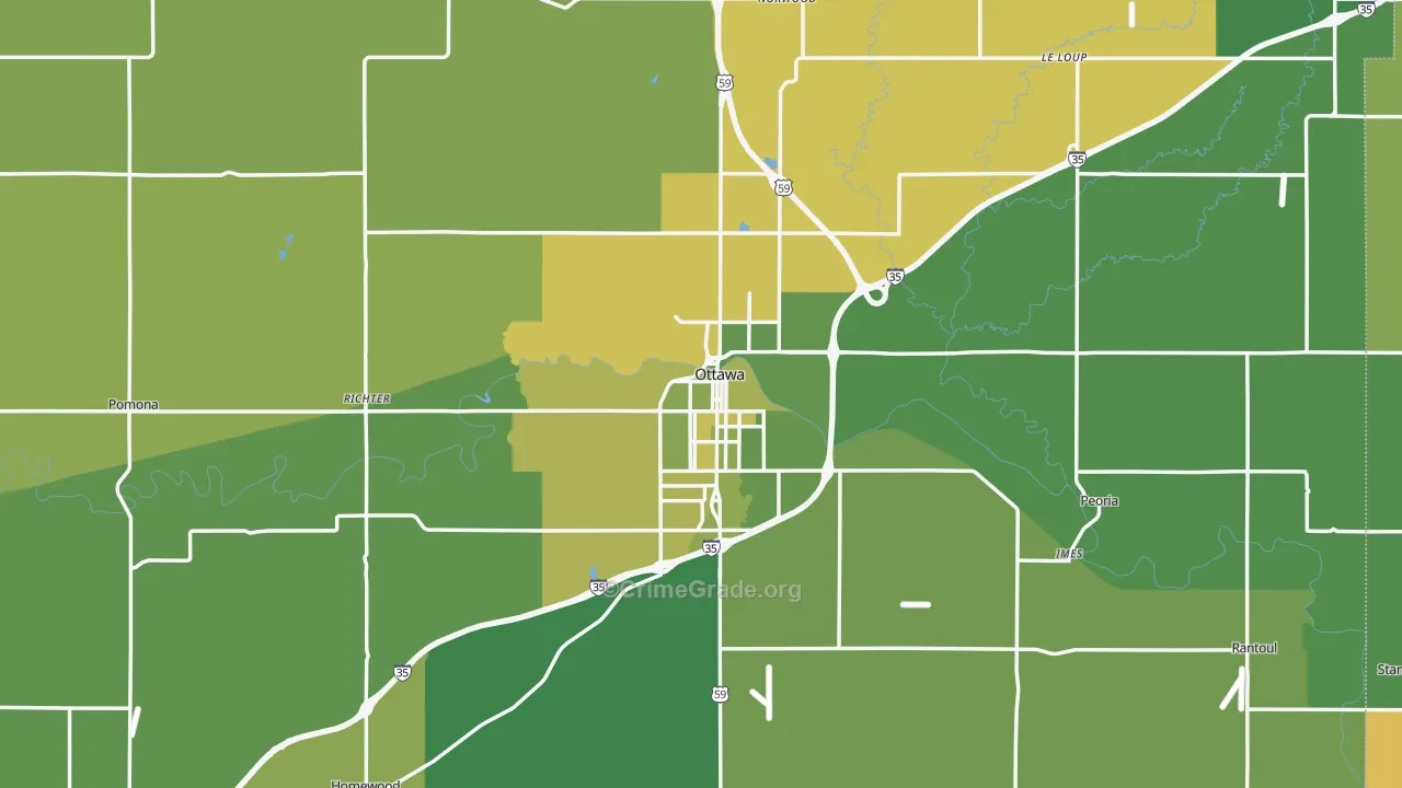 Ottawa, KS Map of Vehicle Theft Rates