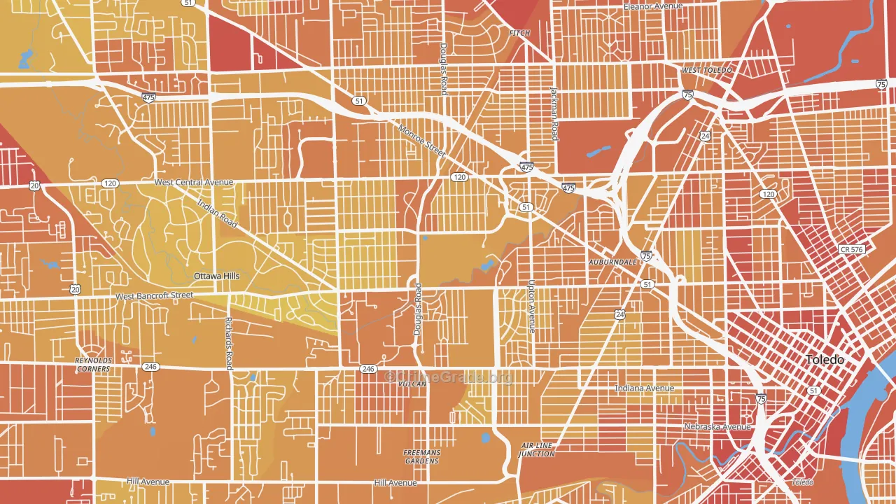 Ottawa, Toledo, OH Map of Vehicle Theft Rates