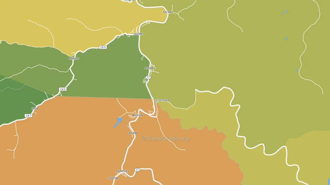 Ottawa, WV Map of Vehicle Theft Rates