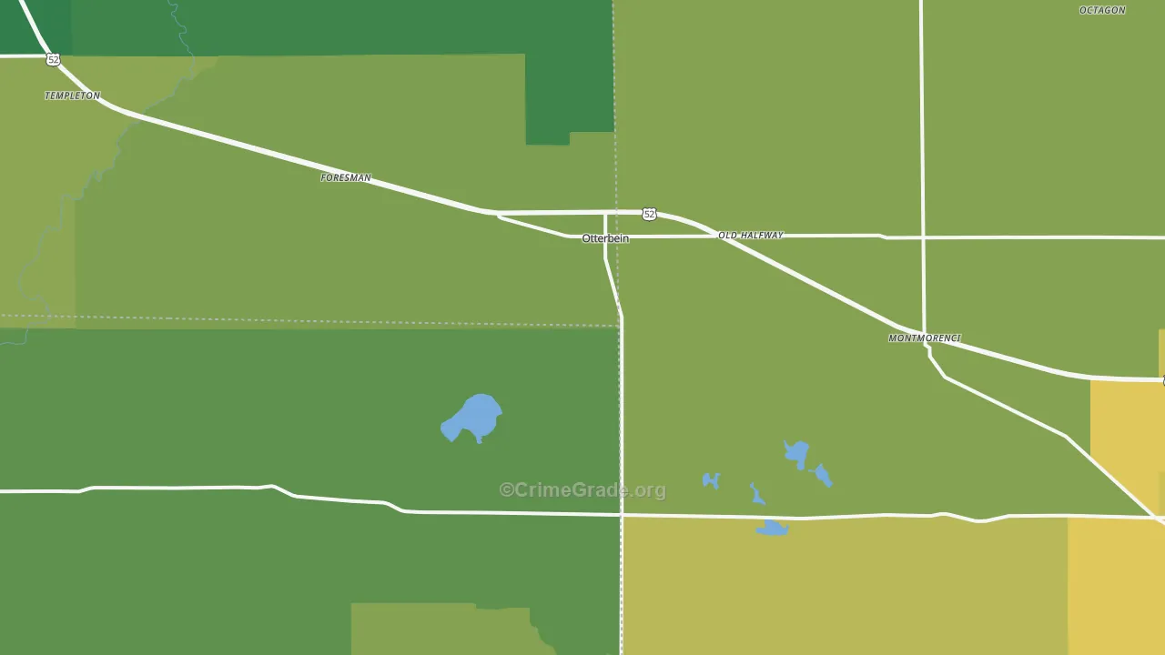 Otterbein, IN Map of Vehicle Theft Rates
