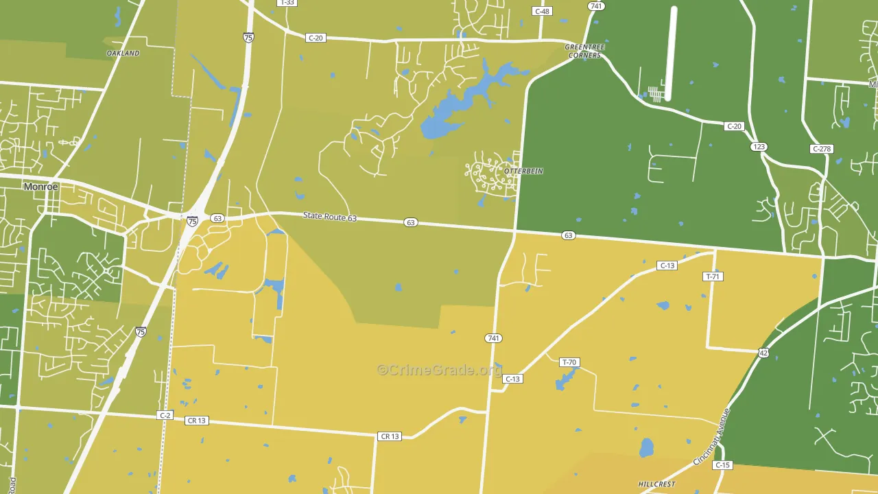 Otterbein, OH Map of Vehicle Theft Rates