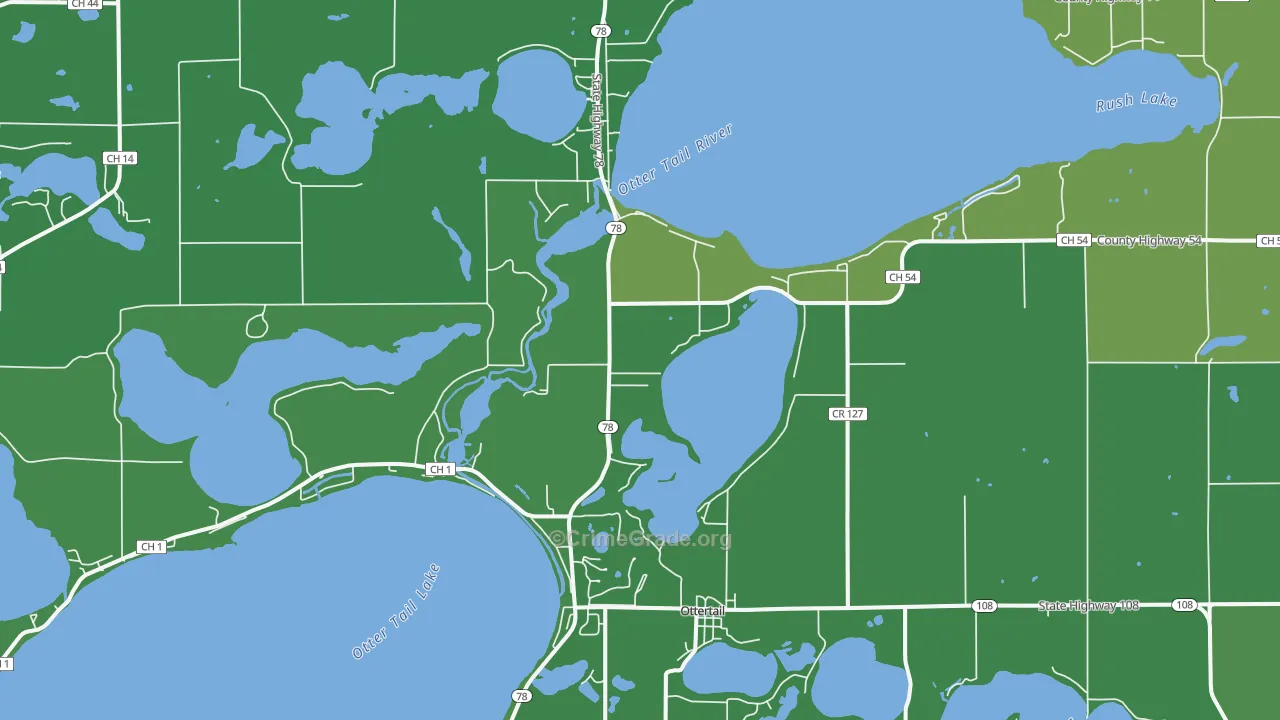 Ottertail, MN Map of Vehicle Theft Rates