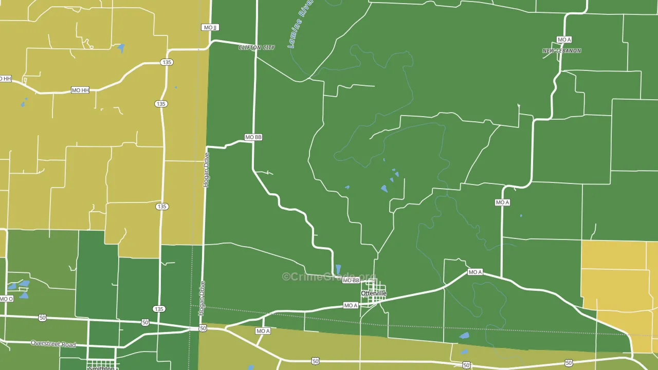 Otterville, MO Map of Vehicle Theft Rates