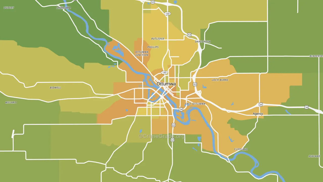 Ottumwa, IA Map of Vehicle Theft Rates