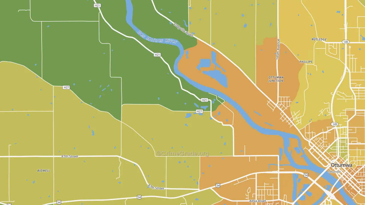 Ottumwa Junction, IA Map of Vehicle Theft Rates