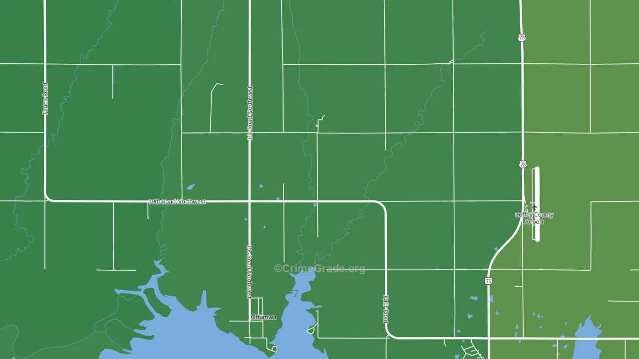 Ottumwa, KS Map of Vehicle Theft Rates