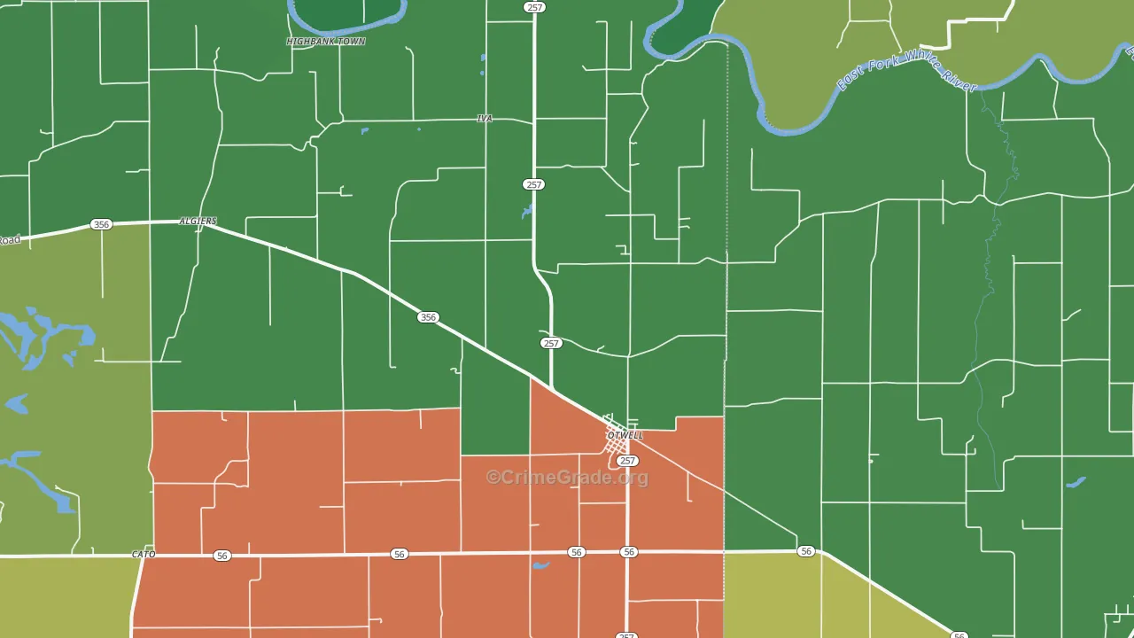 Otwell, IN Map of Vehicle Theft Rates