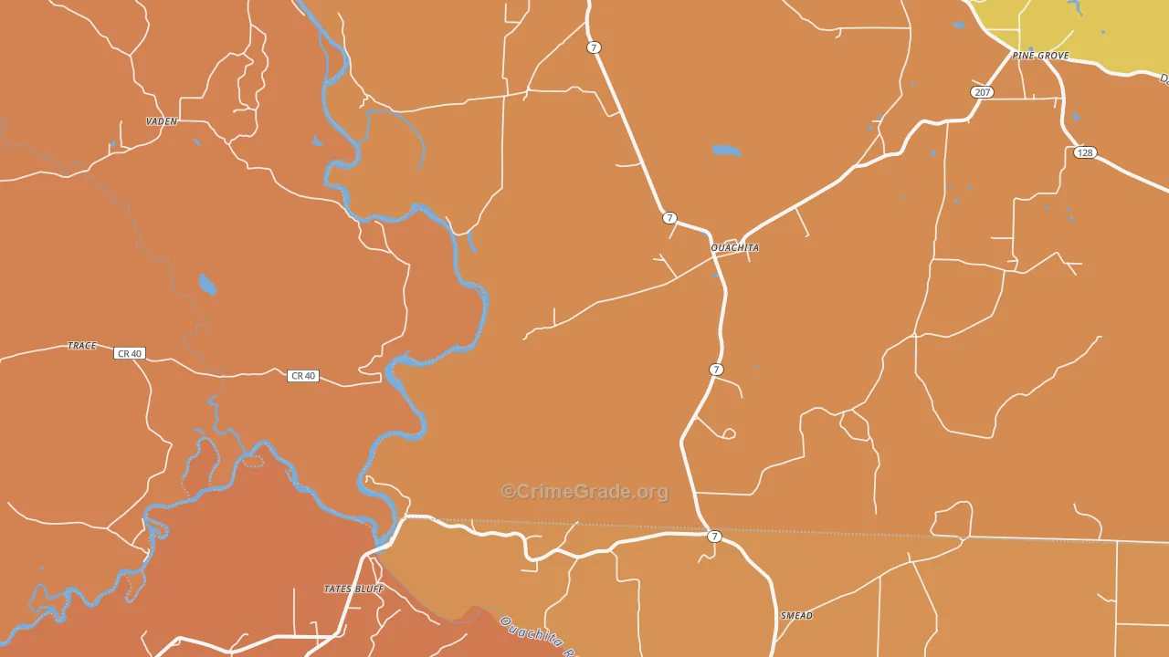 Ouachita, AR Map of Vehicle Theft Rates