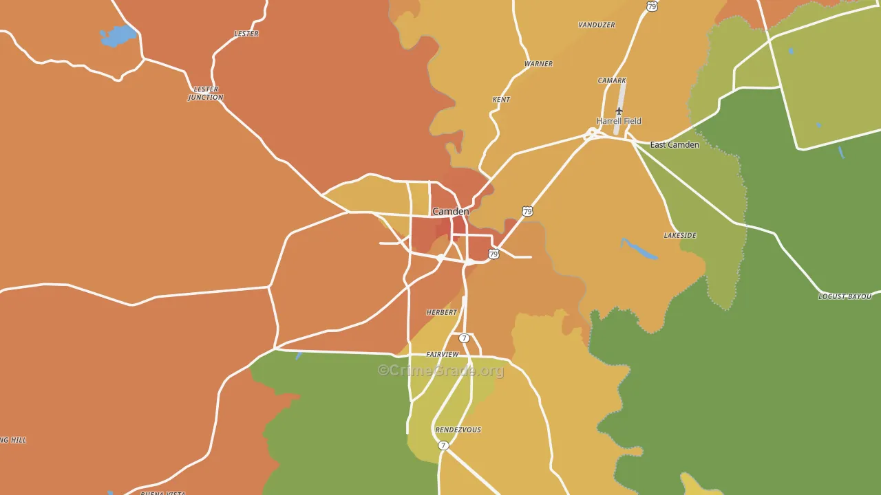 Ouachita County, AR Map of Vehicle Theft Rates