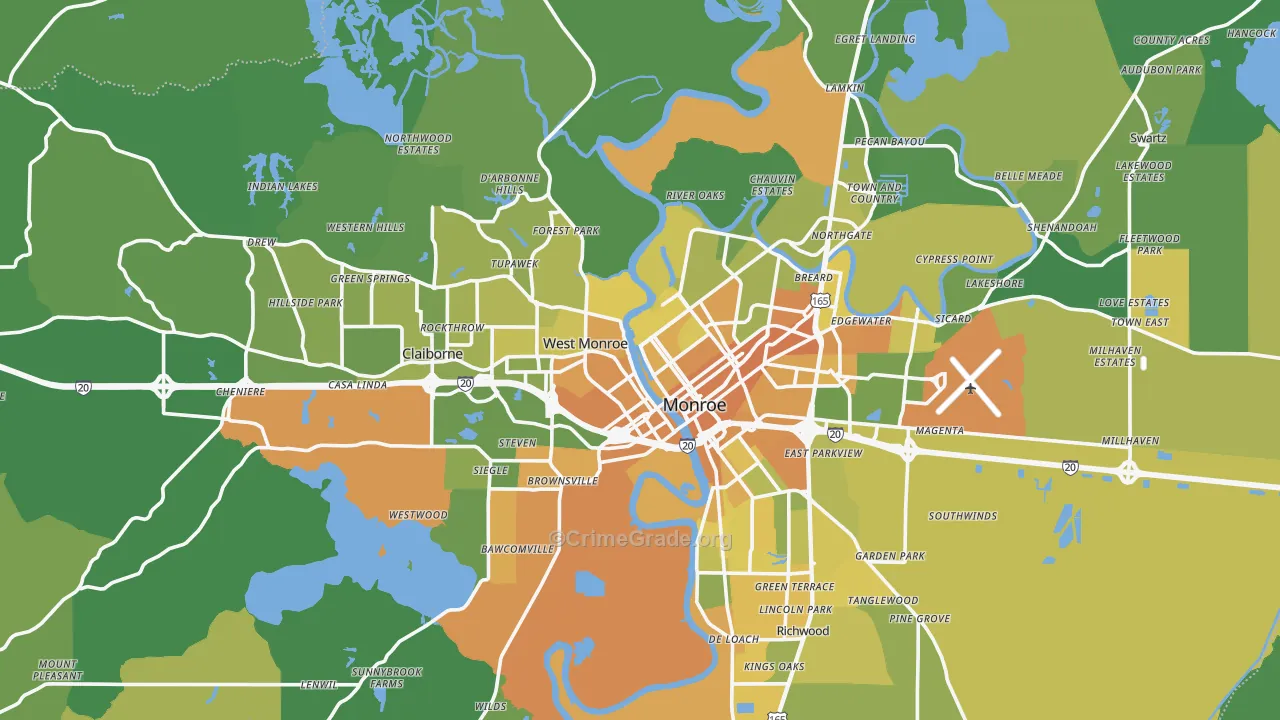 Ouachita Parish, LA Map of Vehicle Theft Rates