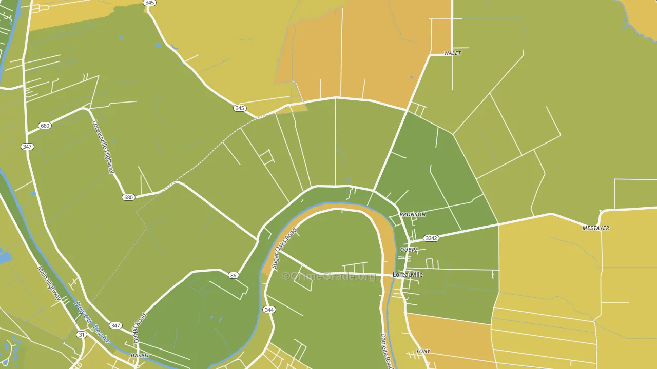 Oubre, LA Map of Vehicle Theft Rates