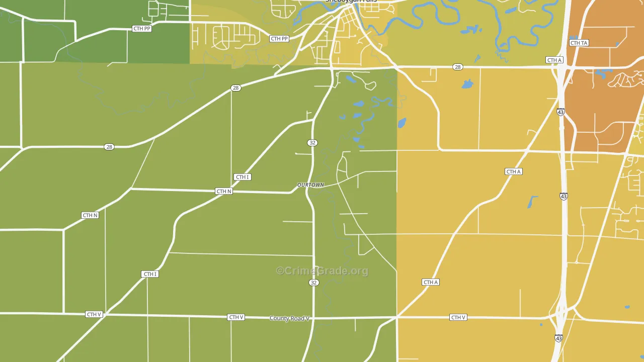 Ourtown, WI Map of Vehicle Theft Rates
