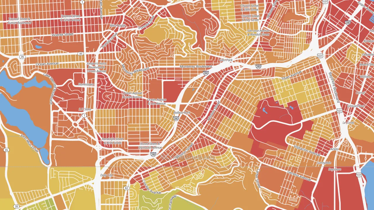 Outer Mission, San Francisco, CA Map of Vehicle Theft Rates