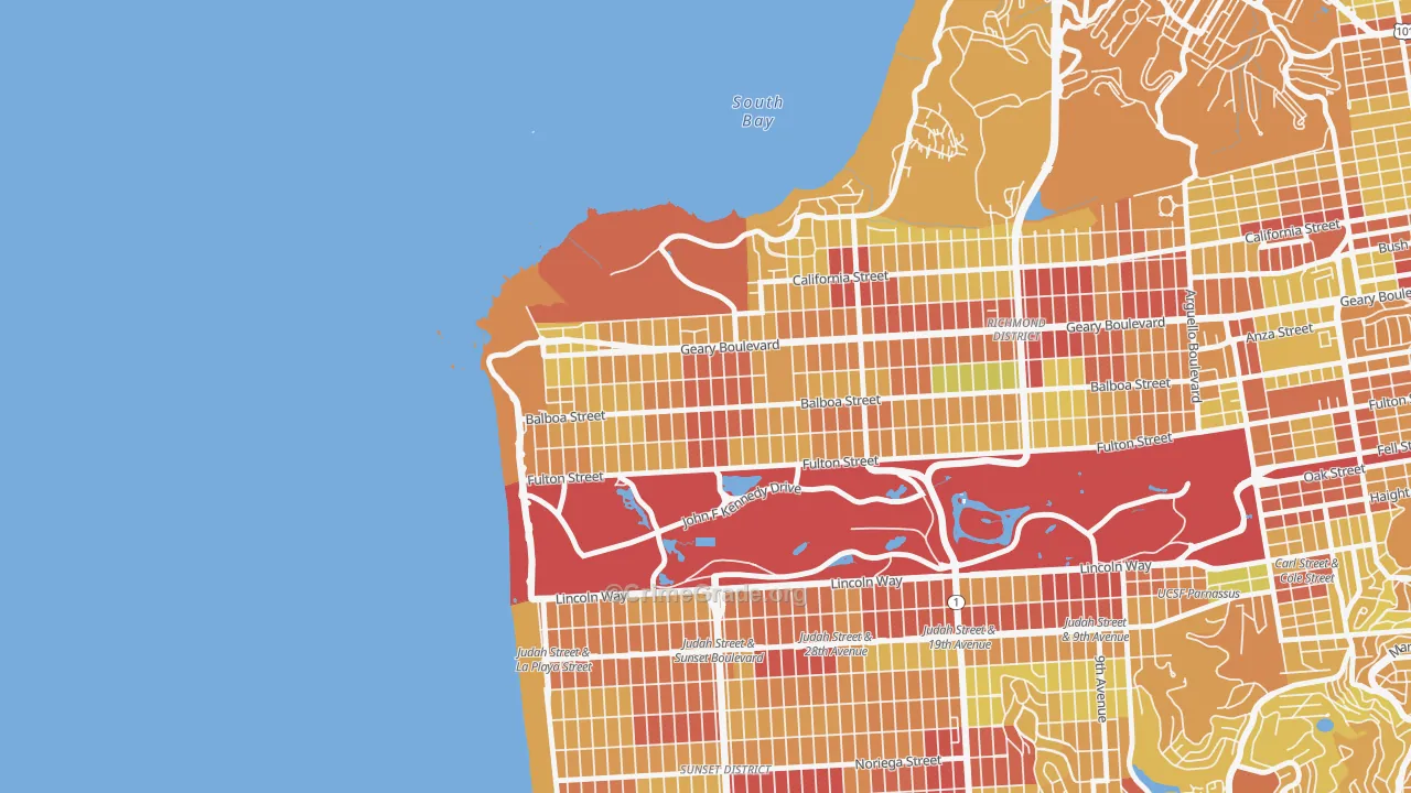 Outer Richmond, San Francisco, CA Map of Vehicle Theft Rates