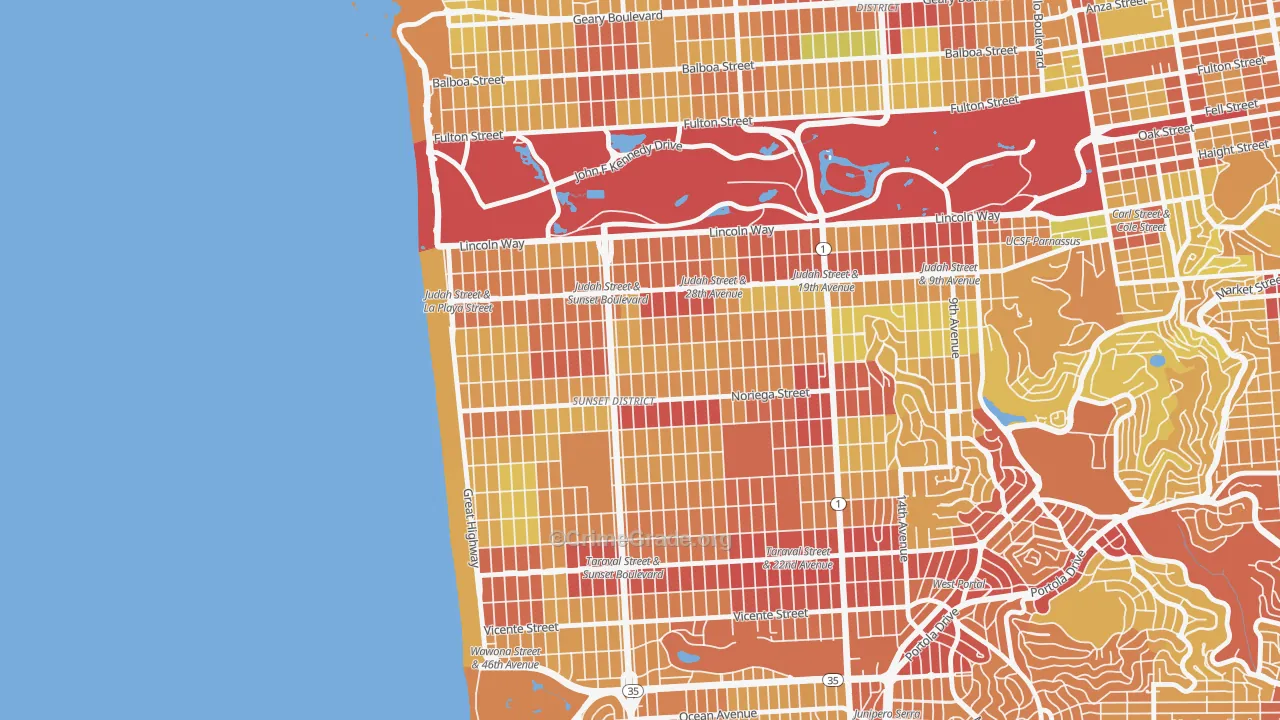 Outer Sunset, San Francisco, CA Map of Vehicle Theft Rates