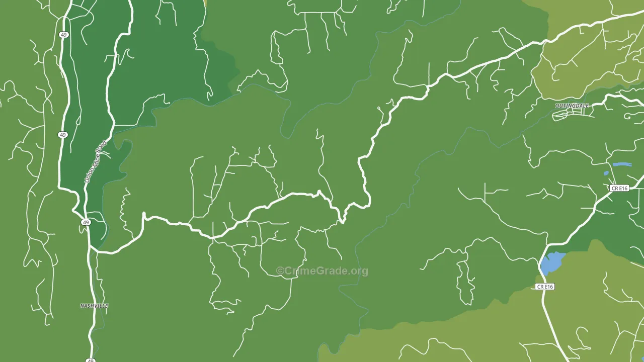 Outingdale, CA Map of Vehicle Theft Rates