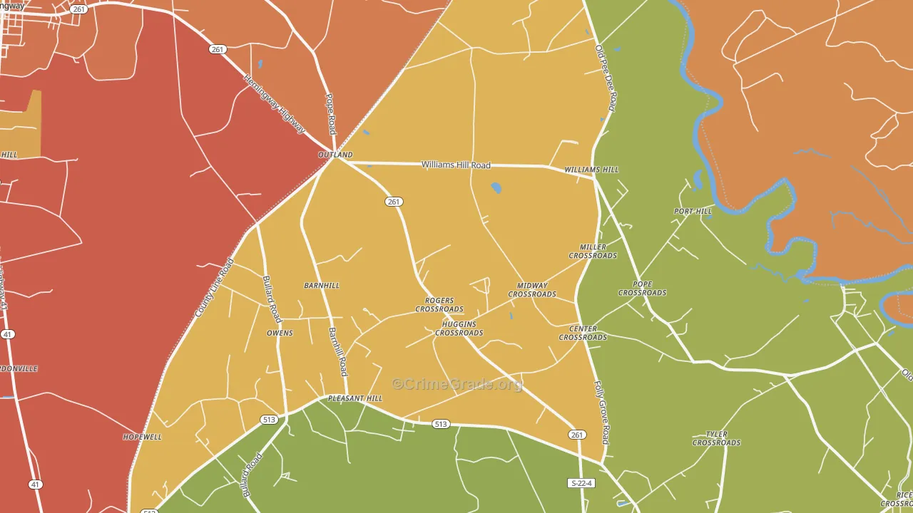 Outland, SC Map of Vehicle Theft Rates