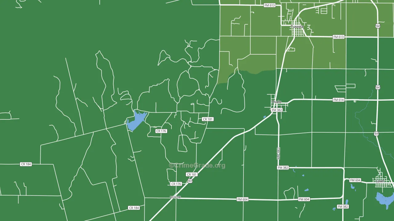 Ovalo, TX Map of Vehicle Theft Rates