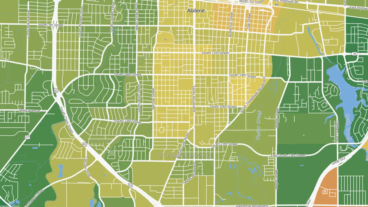 Over Place Area, Abilene, TX Map of Vehicle Theft Rates