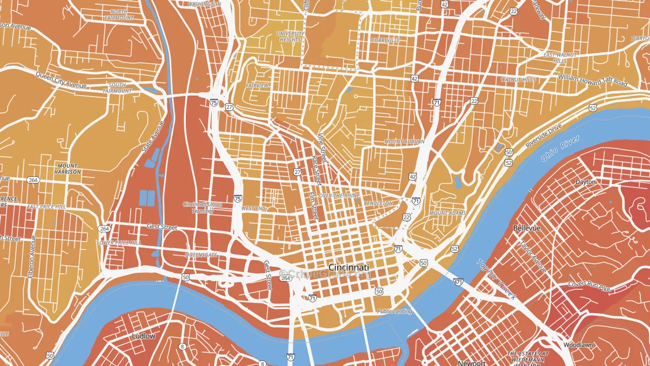 Over-the-Rhine, Cincinnati, OH Map of Vehicle Theft Rates