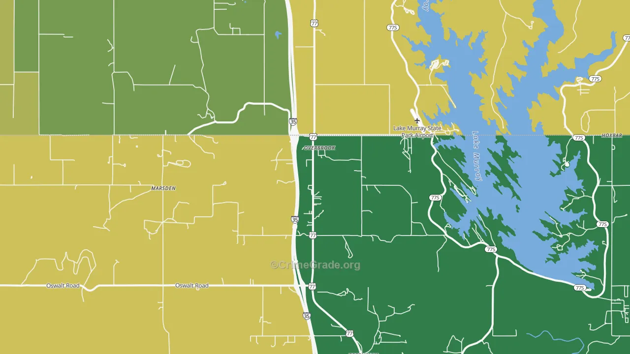 Overbrook, OK Map of Vehicle Theft Rates