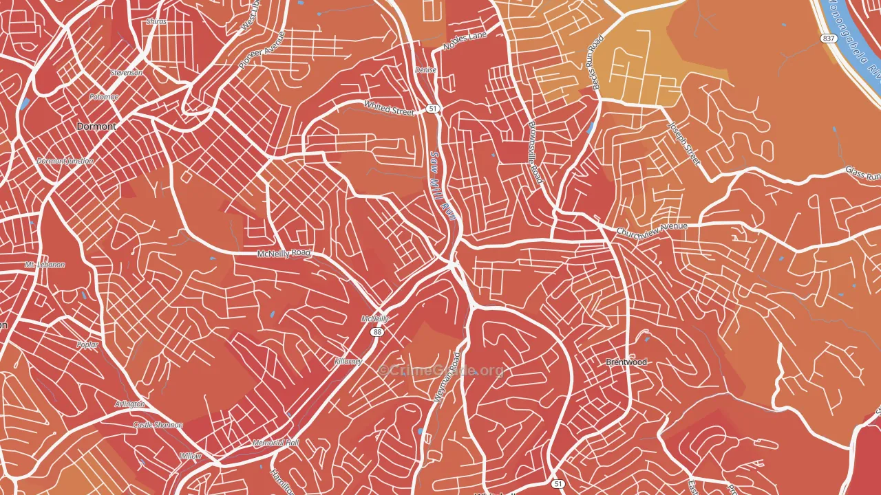 Overbrook, Pittsburgh, PA Map of Vehicle Theft Rates