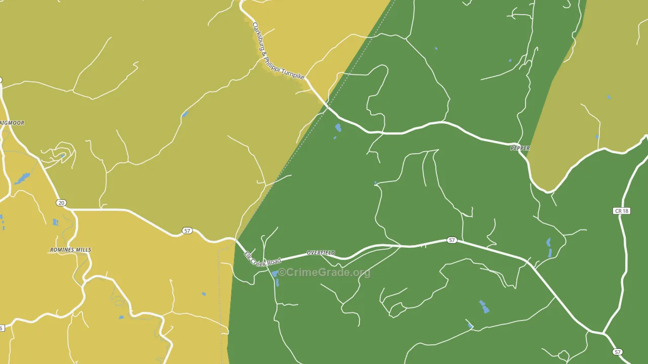 Overfield, WV Map of Vehicle Theft Rates