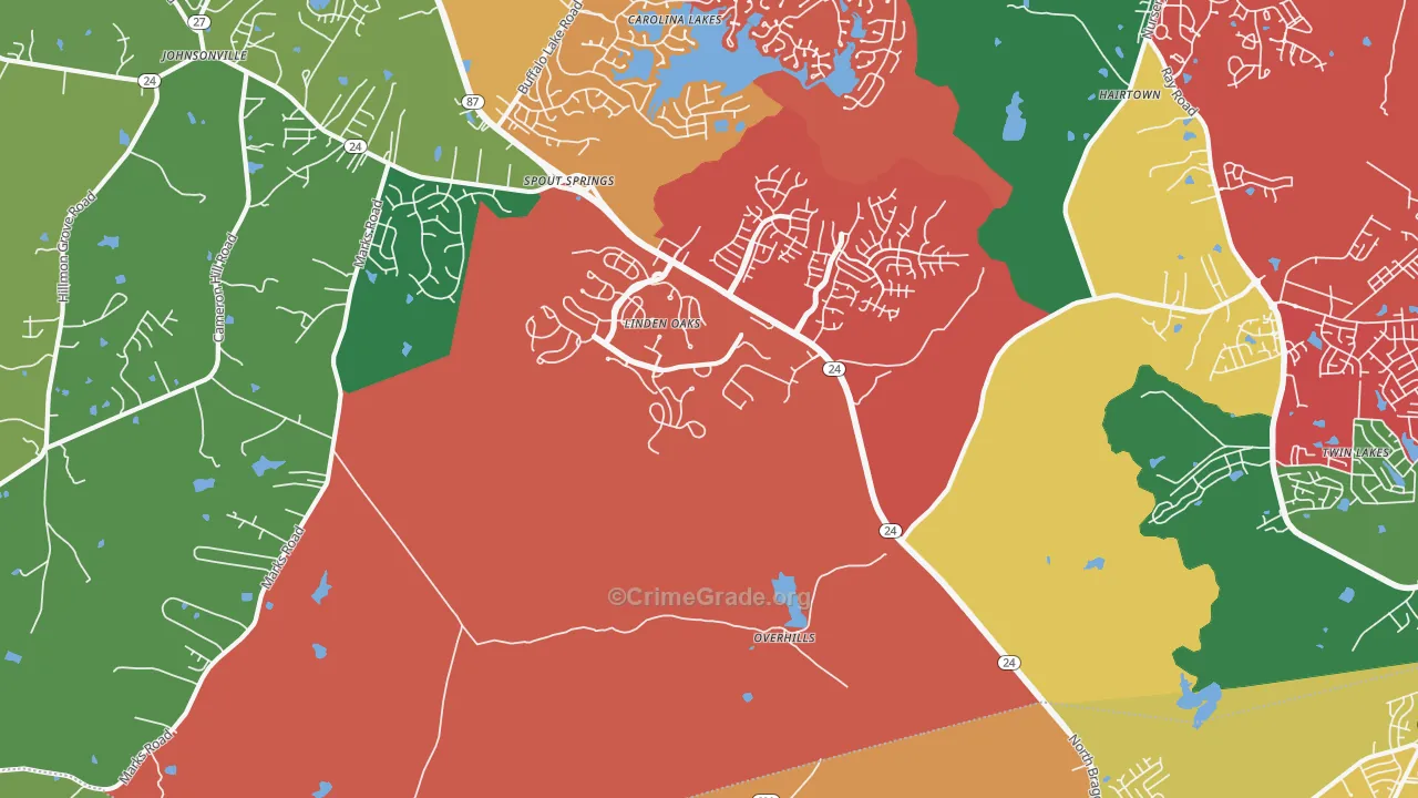 Overhills, NC Map of Vehicle Theft Rates