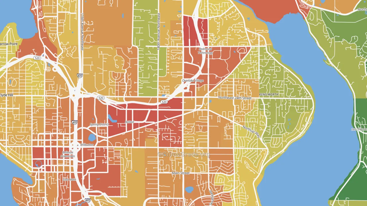 Overlake, Bellevue, WA Map of Vehicle Theft Rates