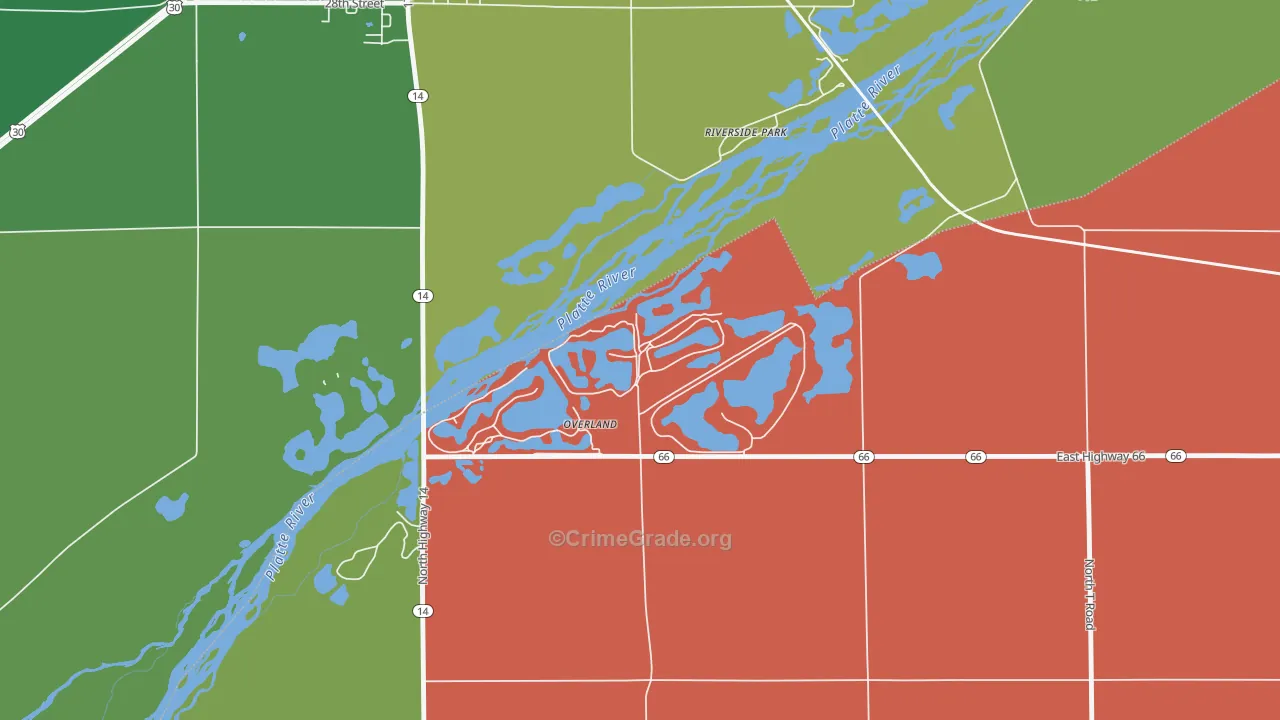 Overland, NE Map of Vehicle Theft Rates