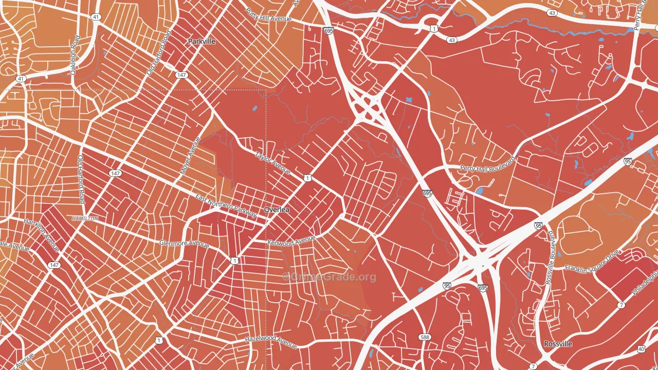 Overlea, MD Map of Vehicle Theft Rates