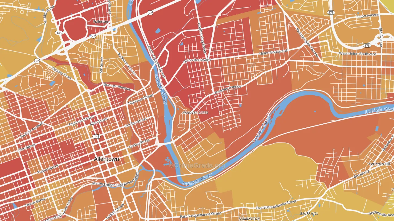 Overlook Park, Allentown, PA Map of Vehicle Theft Rates