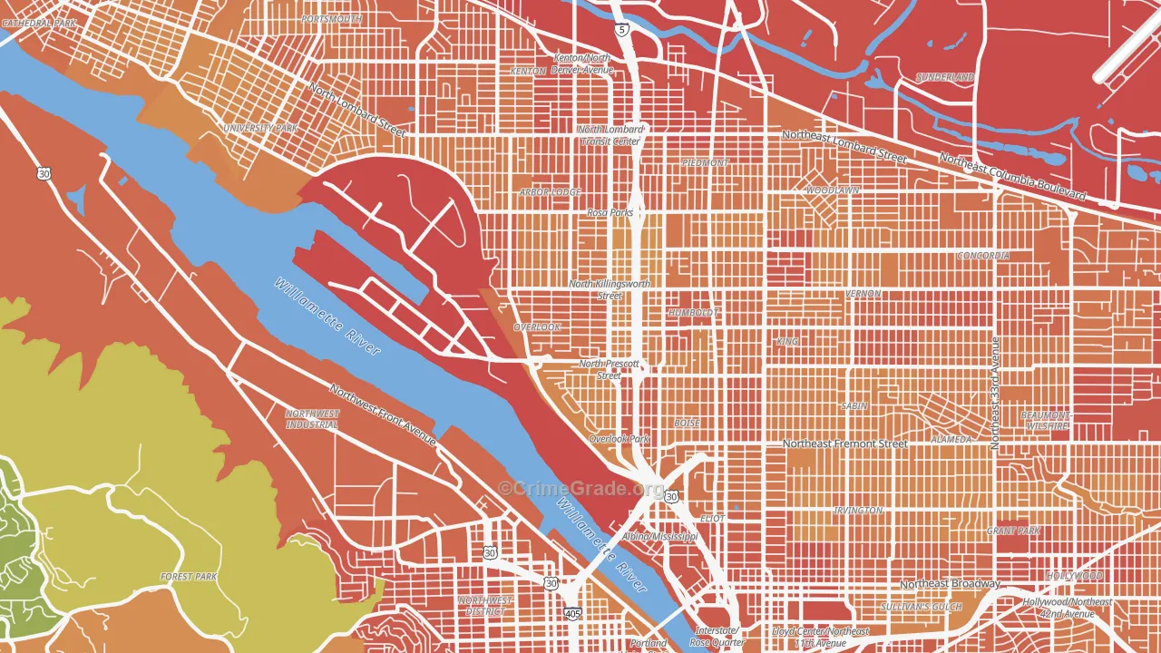 Overlook, Portland, OR Map of Vehicle Theft Rates