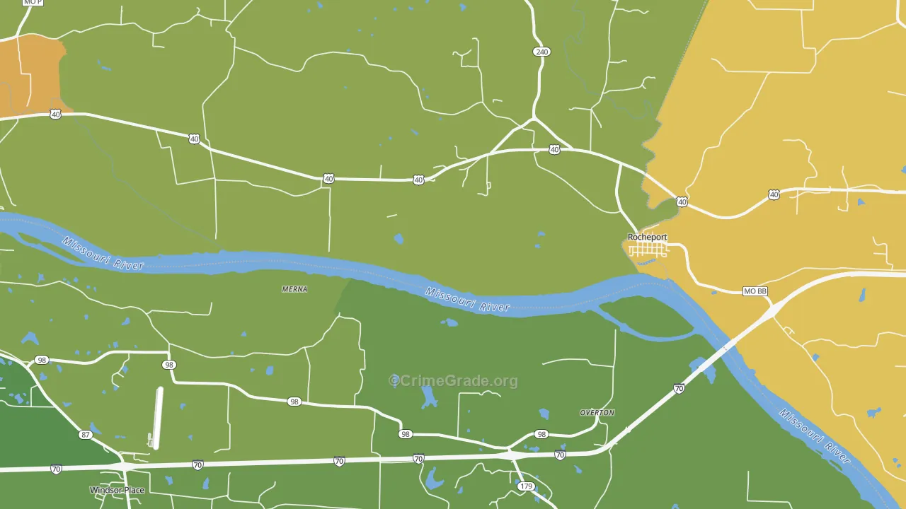 Overton, MO Map of Vehicle Theft Rates
