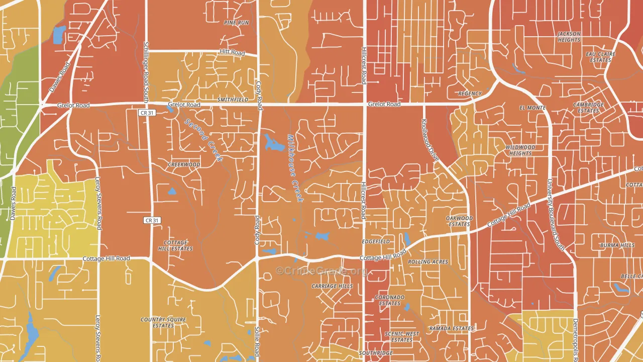 Overton, Mobile, AL Map of Vehicle Theft Rates