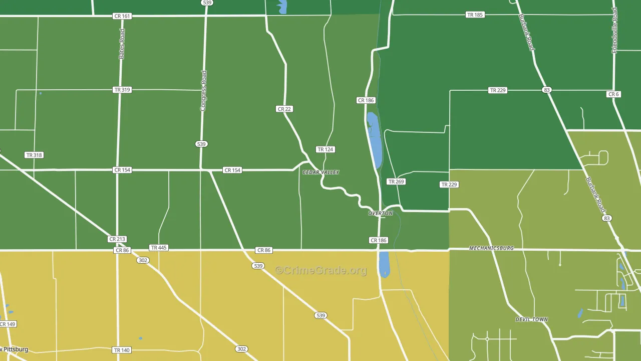 Overton, OH Map of Vehicle Theft Rates