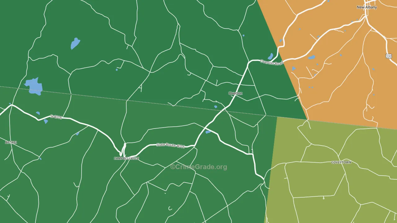 Overton, PA Map of Vehicle Theft Rates