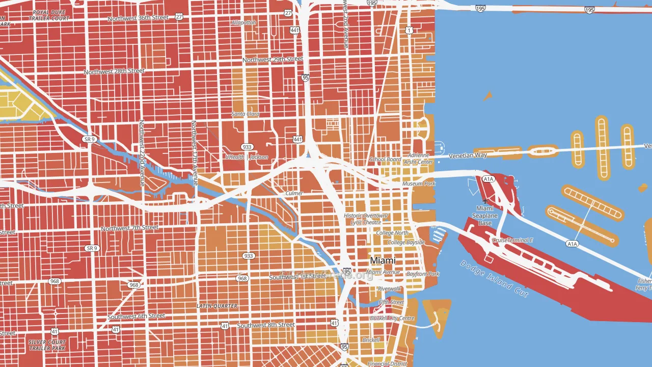 Overtown, Miami, FL Map of Vehicle Theft Rates