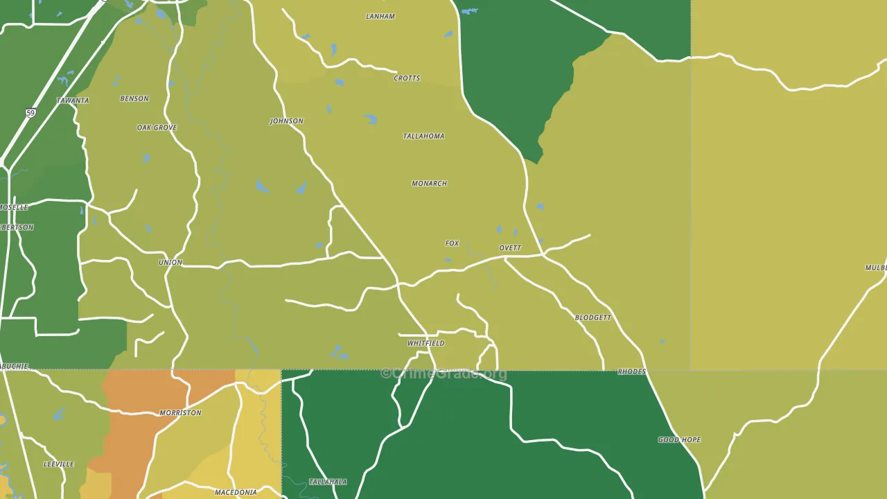 Ovett, MS Map of Vehicle Theft Rates