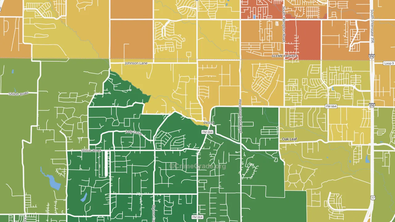 Ovilla, TX Map of Vehicle Theft Rates