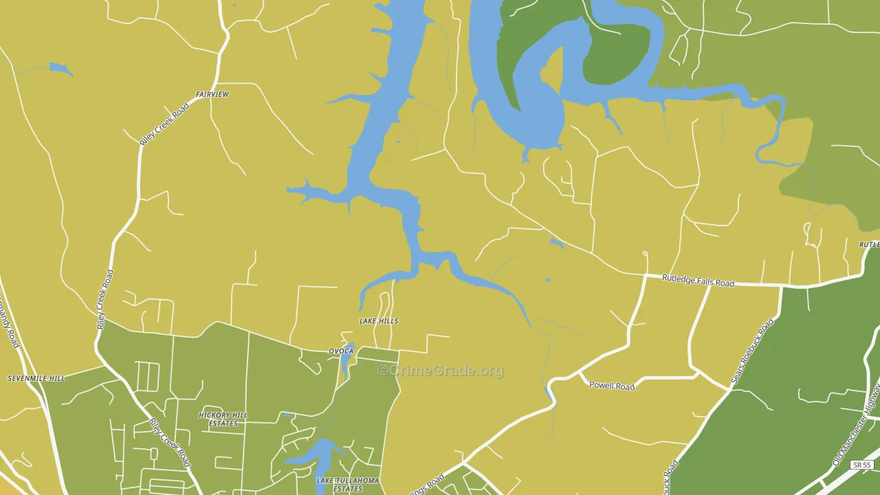 Ovoca, TN Map of Vehicle Theft Rates