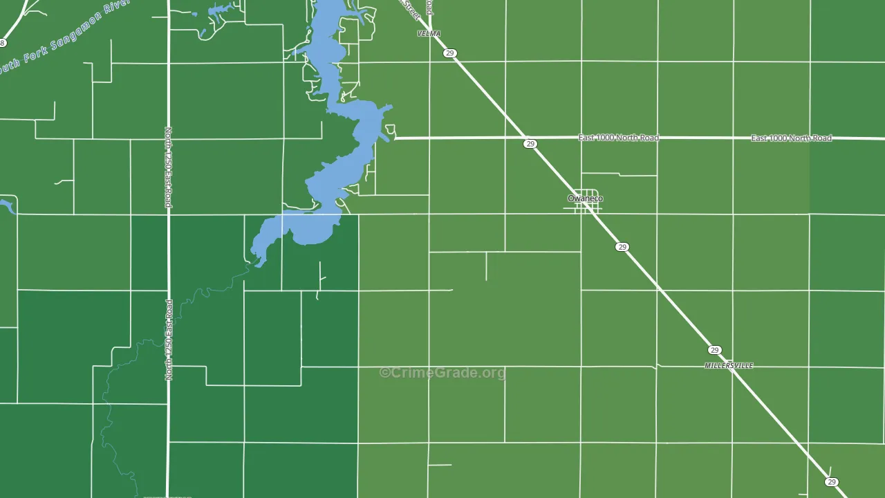 Owaneco, IL Map of Vehicle Theft Rates