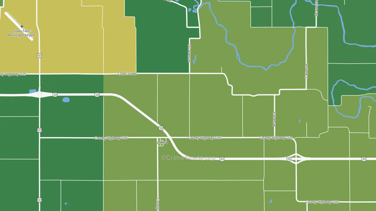 Owasa, IA Map of Vehicle Theft Rates