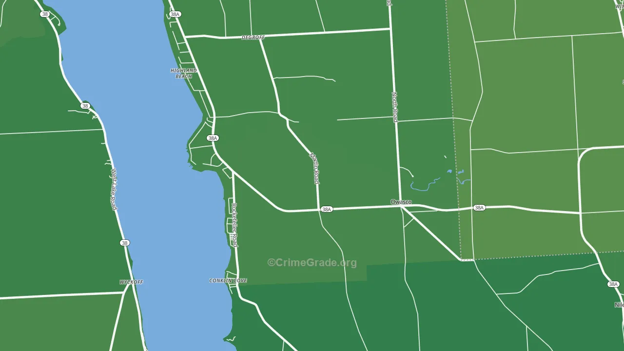 Owasco, NY Map of Vehicle Theft Rates