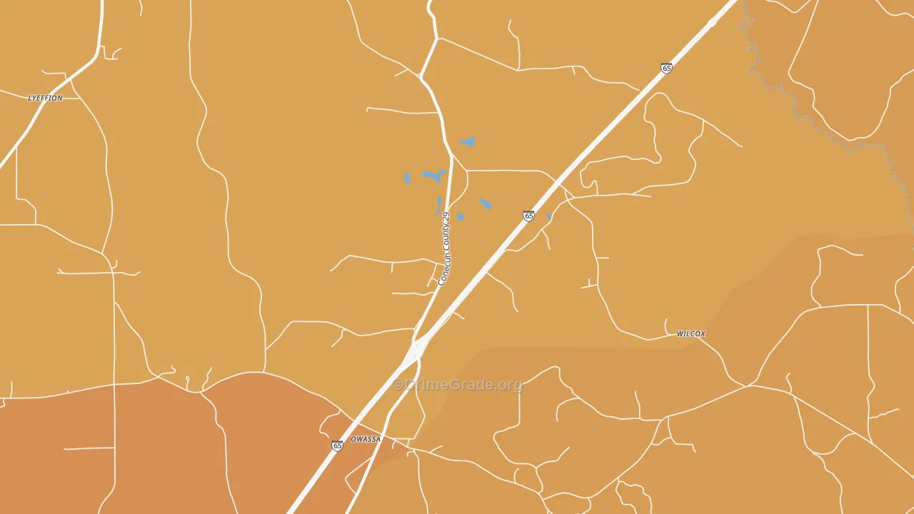 Owassa, AL Map of Vehicle Theft Rates